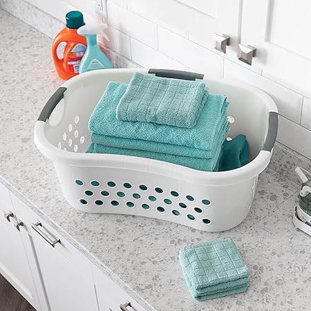 IRIS USA 50L Plastic Hip Hold Laundry Basket with Built-In Comfort Carry Handles, 1.5 Bushel, Clothes Hamper, Laundry Hamper, Ventilation Holes, for Closet Dorm Laundry Room Bedroom, White