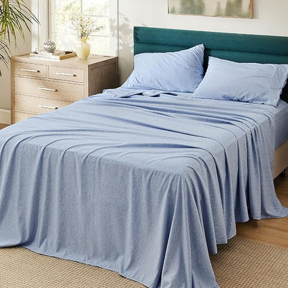 Bedsure Queen Sheet Set - 4 Pieces, Soft  Cooling Queen Sheets, Luxury Cationic Dyed, Deep Pockets  Easy-Fit, Breathable  Wrinkle Free, Blue
