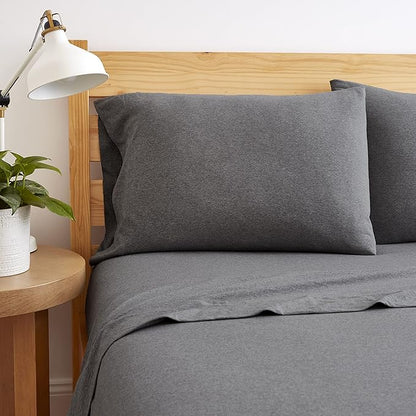 Road Trip America Jersey Knit Sheet Set - 4 Pieces Queen Cotton Sheets Set - Soft Cozy Stretchy Knit Bed Linen (Dark Grey, Queen)