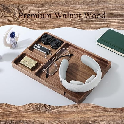 Best Dad Ever Valet Tray - Walnut Wood Nightstand Organizer for Men Women, Catch All Tray for Phone Jewelry Cologne Key, for New Dad