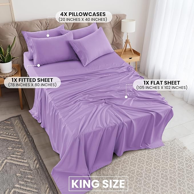 LUX Decor King Sheet Set 4 Piece Ultra-Soft Microfiber Bed Sheets