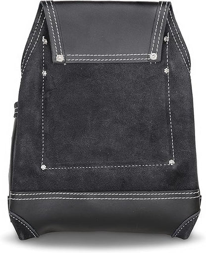 LAUTUS Oil Tanned Leather Tool Pouch Bag | Black | Carpenter, Construction, Framers, Handyman | 10 Pockets, 2 Hammer Holders | 100% Leather