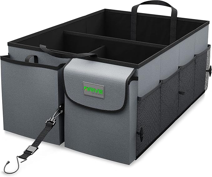 DRIVE - Car Trunk Organizer - Collapsible, Multi-Compartment Automotive SUV Car Organizer for Storage w/Adjustable Straps - Truck & Car Accessories for Women and Men - Grey