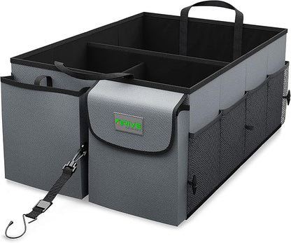 DRIVE - Car Trunk Organizer - Collapsible, Multi-Compartment Automotive SUV Car Organizer for Storage w/Adjustable Straps - Truck & Car Accessories for Women and Men - Grey