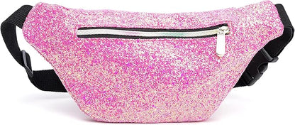 Holographic Rave Pink Purple Gravel Glitter Fanny Pack For Women Grils Festival Waist Belt Bags -Pink Purple Gravel