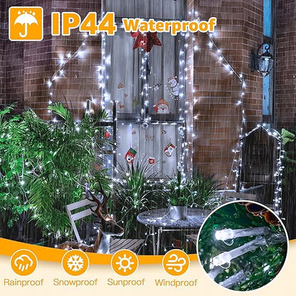 Ollny Christmas Lights 120LED 40FT, Cool White Fairy Lights Waterproof Connectable Timer, 8 Modes Plug in String Lights for Bedroom Outdoor Tree Indoor House Decorations
