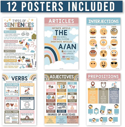 Hadley Designs Parts Of Speech Posters For Classroom - 12 Grammar Posters For Classroom Must Haves, Language Arts For Elementary  Middle School, Writing Process  ELA School, Boho Class Decor
