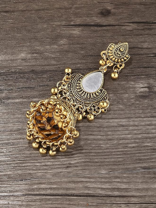 ABZEKH Earrings for Women- Bell  Engraved Jhumka Earrings Birthday Valentine's Day (Color : Gold)
