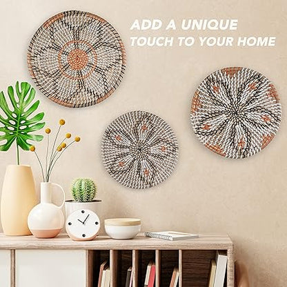 Clinton Calicep  Nicolea Woven Wall Basket Decor Set of 3 - Modern Boho Rustic Wicker Hanging Wall Baskets - Natural Decorative Storage for Bedroom, Kitchen, Living Room  Dining Room