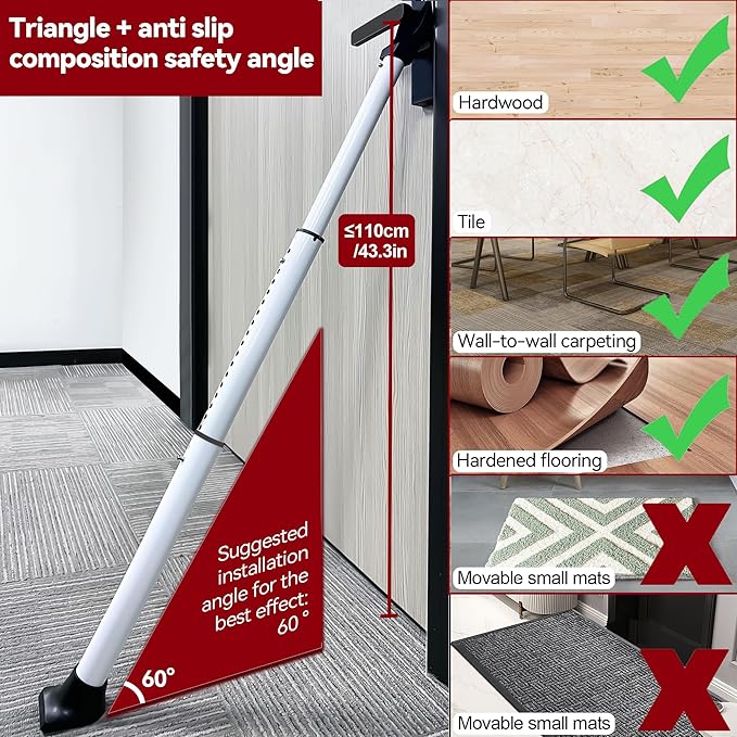 AceMining Upgraded Door Security Bar  Sliding Patio Bar, Heavy Duty Stoppers Adjustable Jammer for Home, Apartment, Travel (1 Pack,White)