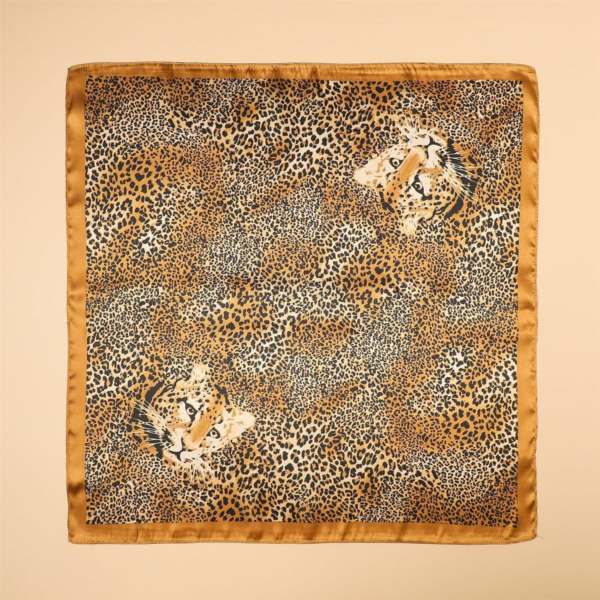 Women's Leopard Print Silk Scarf - Square Hair Bandana Neck Scarf for Beach