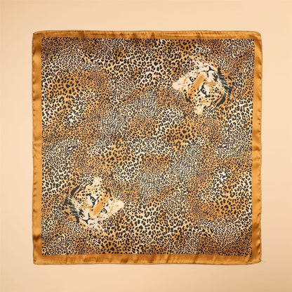 Women's Leopard Print Silk Scarf - Square Hair Bandana Neck Scarf for Beach