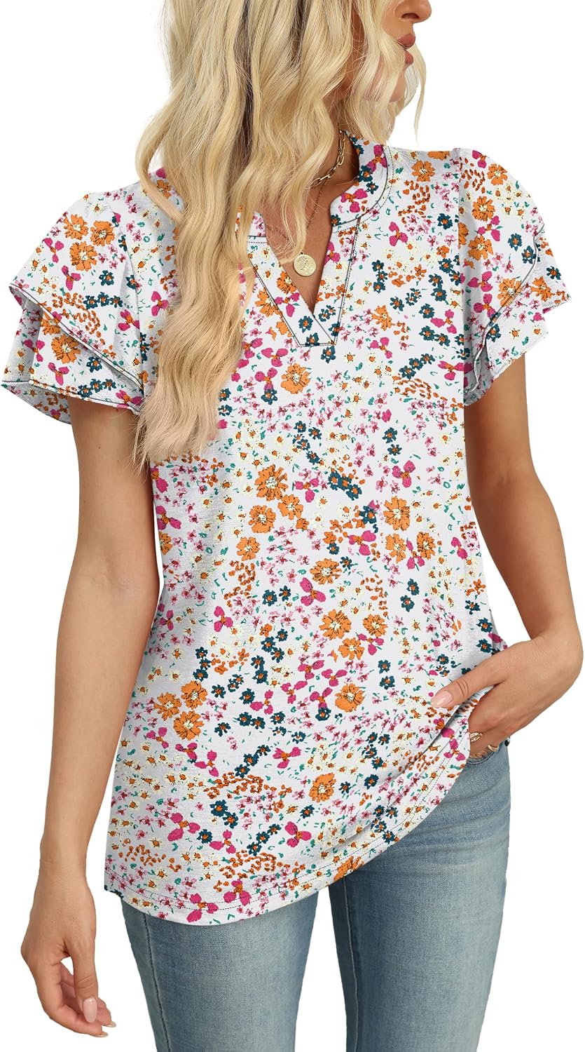 Womens Blouses Dressy Casual Flutter Sleeve V Neck Tops Business Casual Outfits