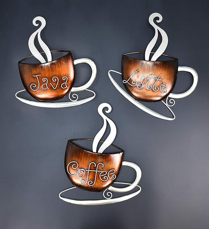 Aayla Metal Coffee Cup Wall Hanging Sculpture for Home, Kitchen, Restaurants and Shops - Brown and Champagne Color (14.75" H)