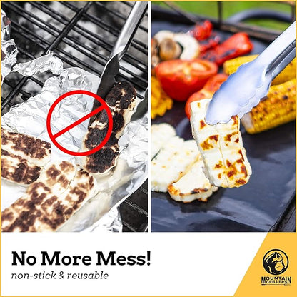 MOUNTAIN GRILLERS 17” Stainless Steel BBQ Grilling Kabob Skewers with Non Stick BBQ Grill Mat - Pack