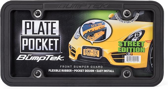 Plate Pocket by BumpTek - Flexible Rubber Front Bumper Guard, Front Bumper Protection, License Plate Frame. Cushions Parking Bumps! (Street Edition)
