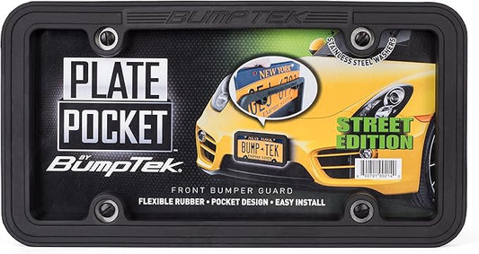 Plate Pocket by BumpTek - Flexible Rubber Front Bumper Guard, Front Bumper Protection, License Plate Frame. Cushions Parking Bumps! (Street Edition)