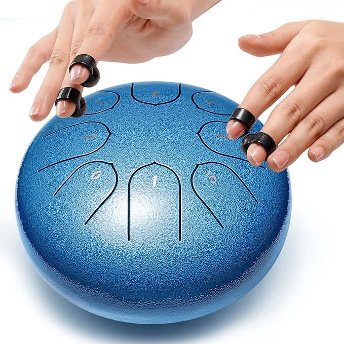 Steel Tongue Drum Percussion, 6 Inch 8 Notes Musical Instruments, Music Gifts for Family Friends (Seablue)