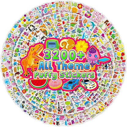 Sinceroduct 3200+ 3D Puffy Stickers for Toddlers Kids Teacher's Reward