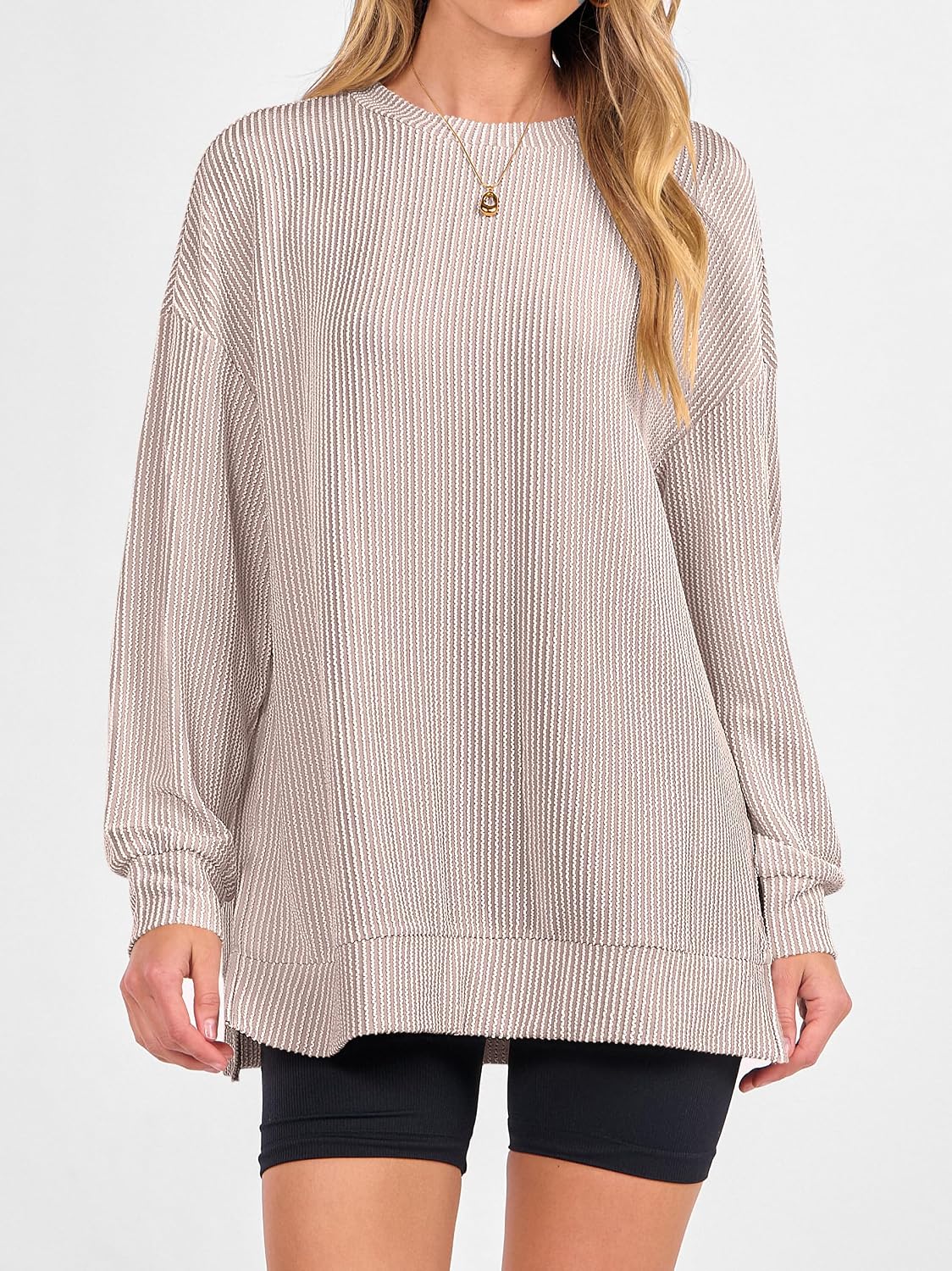 MITTOSHOP Women Oversized T-Shirts?Long Sleeve Tunic Top for Leggings?Ribbed Knit Side Split Casual Shirts for Daily & Travel