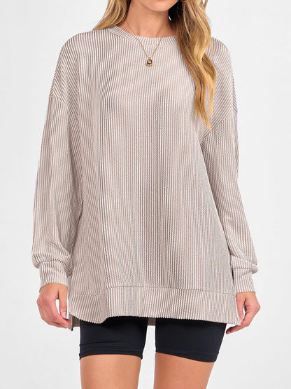 MITTOSHOP Women Oversized T-Shirts?Long Sleeve Tunic Top for Leggings?Ribbed Knit Side Split Casual Shirts for Daily & Travel
