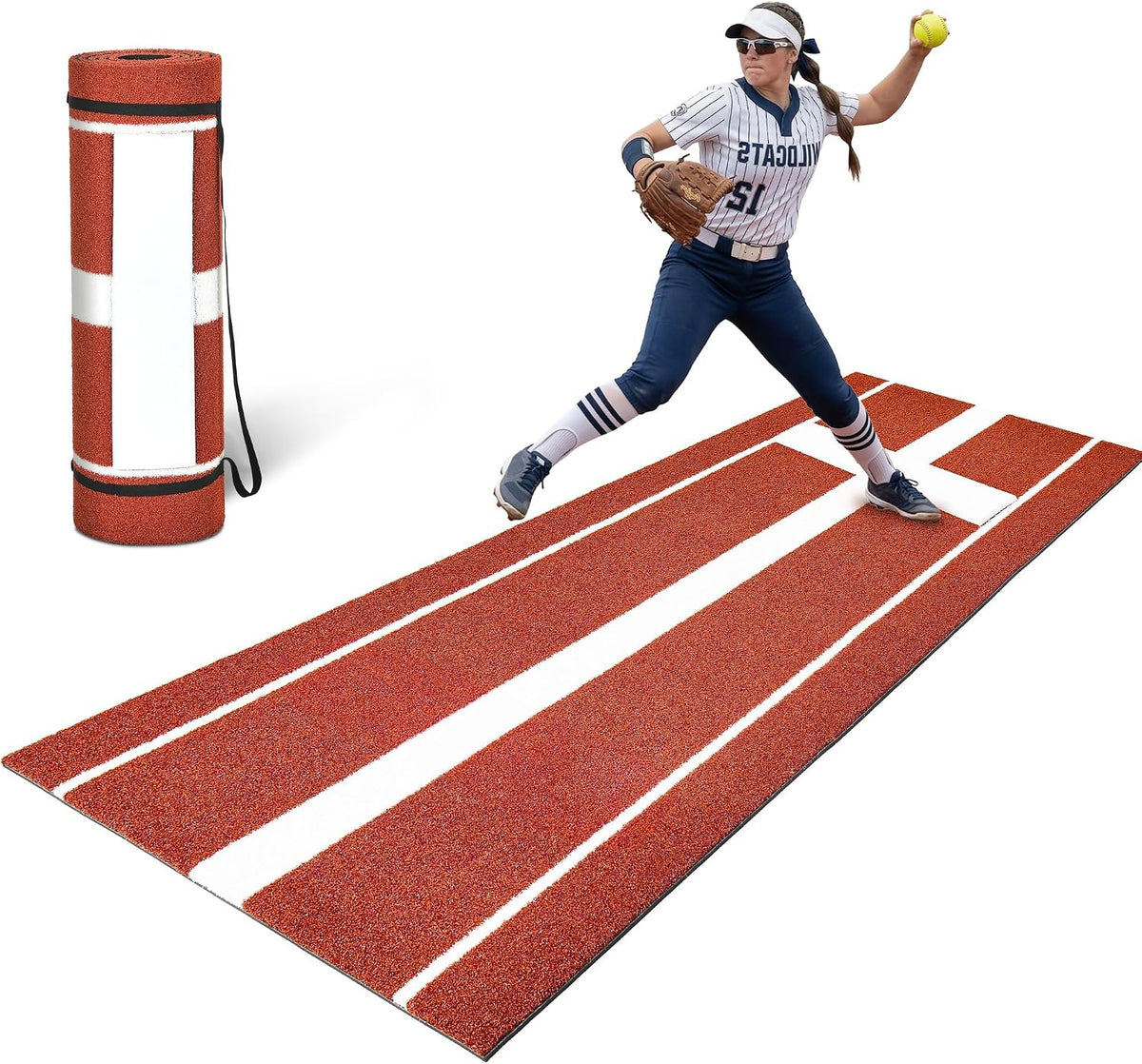 10x3FT Softball Pitching Mat Upgraded Anti-Slip Bottom Fade-Resistant, with Soft Rubber, with Stitched Embroidery Turf for Indoor Outdoor