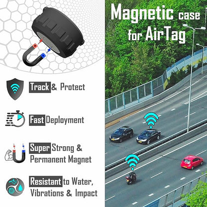 Ultra Strong Neodymium AirTag Magnetic Case for Apple Tag Waterproof AirTag Magnet Holder, Adhesive, Strap Mount Zip-Tied Easy Screw On Secure Attach Air Tag for Car (Magnetic)