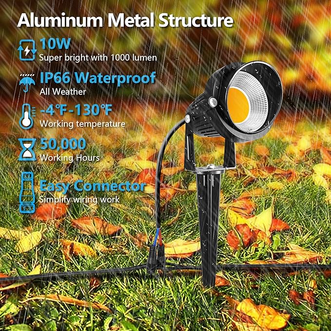 ZUCKEO 10W Landscape Lighting Low Voltage LED Landscape Lights, IP66 Waterproof Landscape Spotlights Yard Lawn Garden Outdoor Lights 12V 24V 1000LM Warm White (12Pack with Connectors)