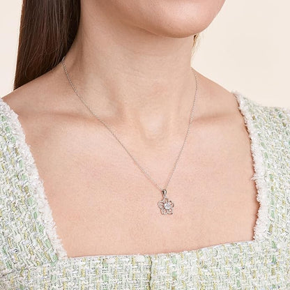 Essentials Genuine or Created Gemstone Birthstone Flower Pendant Necklace with Chain in Sterling Silver, 18" (previously  Collection)