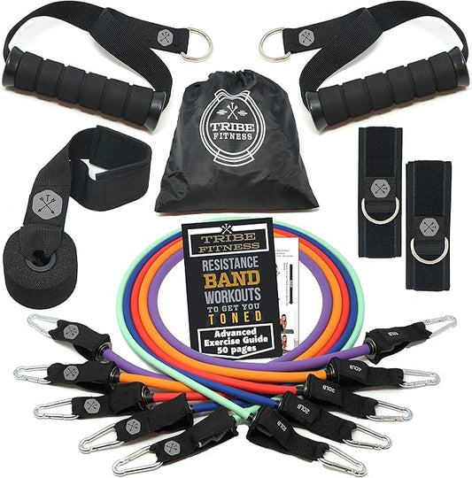 TRIBE Resistance Bands Set Weights for Exercises Bands for Men,Women with Workout Bands, Handles, Door Anchor, Ankle Straps, Carry Bag, Exercise eBook I Resistance Training, Fitness Equipment
