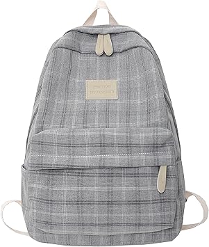 JHTPSLR Light Academia Aesthetic Backpack Plaid Preppy Backpack Teen Girls Book Bags Back to School Backpack Supplies (Light Grey)