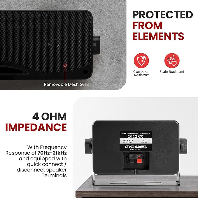 Pyramid 3-Way Indoor Outdoor Speaker System - 3.5 Inch 200W Pair of Mini Box Ceiling Wall Mount Speakers w1" Tweeter, 3.25" Woofer, 1.75 Midrange - Home Theater Entertainment, PA System - 2022SX