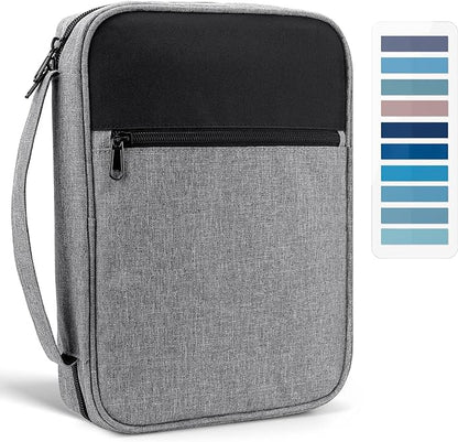 Bible Cover, Carrying Book Case Book Cover Church Bag with Handle and Zippered Pocket, Bible Protective Case w 200 PCs Bible Tabs for Men Women Mother Lady Girls (Gray)