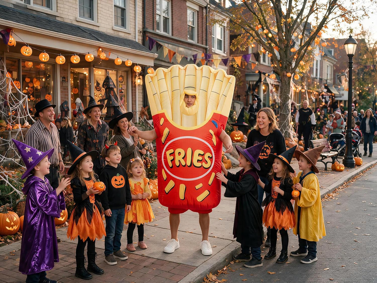 Halloween Inflatable Chips Costume Adult,Blow Up Fries Suit Men Women