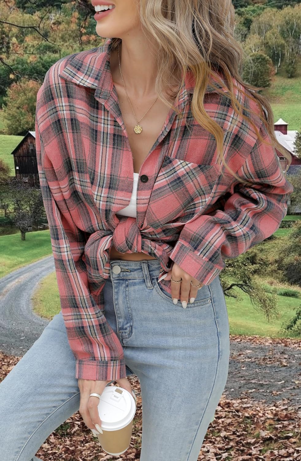 Asiertiy Womens Buffalo Plaid Flannel Shirt Long Sleeve Collar Button Down Blouses Lightweight Tops (XS-4XL)