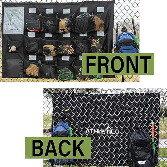 Athletico 15 Player Dugout Organizer - Hanging Baseball Helmet Bag to Organize Baseball Equipment Including Gloves, Helmets, Batting Gloves, Balls,  More
