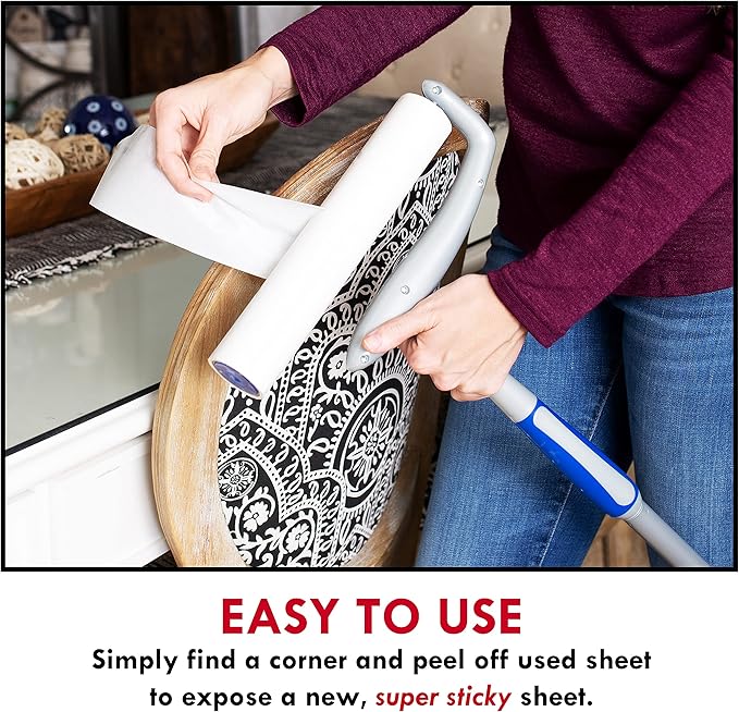 extendable Long Lint Roller 12-51 Inches Pet Hair Remover - Includes 2 Refills 180 Sheets