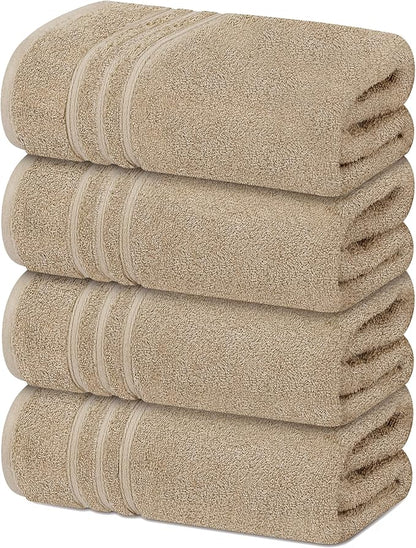 Tens Towels Pack of 4 soft bath towels, 100 cotton, 27 x 54 inches, lightweight and quick-drying, ideal for daily use in the bathroom, practical and comfortable, beige color