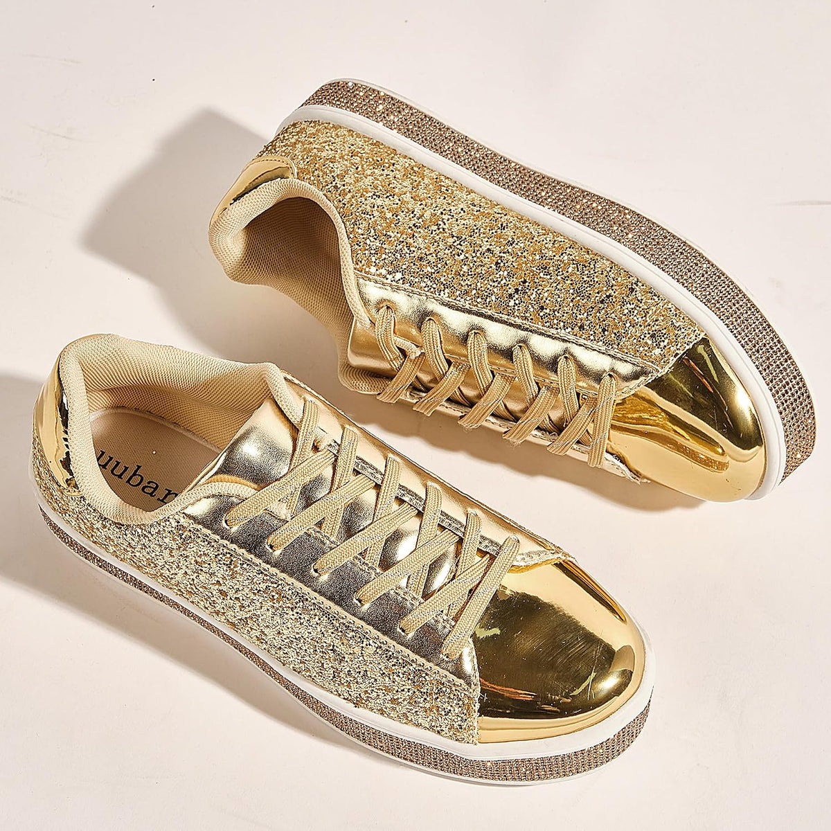 UUBARIS Women's Glitter Tennis Sneakers Neon Dressy Sparkly Sneakers Rhinestone Bling Wedding Bridal Shoes Shiny Sequin Shoes.