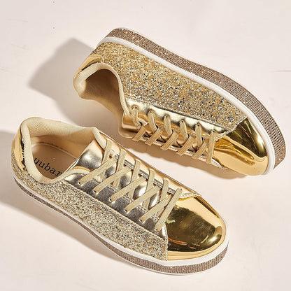 UUBARIS Women's Glitter Tennis Sneakers Neon Dressy Sparkly Sneakers Rhinestone Bling Wedding Bridal Shoes Shiny Sequin Shoes.