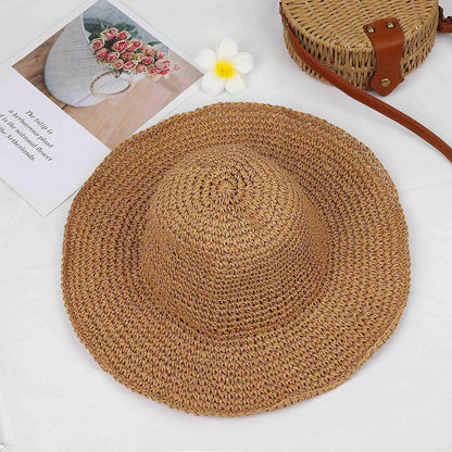 Women Straw Hat Wide Brim Beach Sun Cap Foldable Large Lady Floppy 100% Natural Paper Braided for Travel Summer Vacation