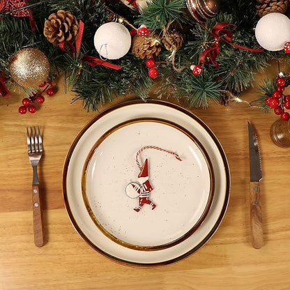 ONEMORE Ceramic Plates Set of 6, 8.5 inch Small Dinner Plates for Appetizer, Salad and Dessert. Oven, Microwave and Dishwasher Safe Plate. Rustic Kitchen Porcelain Dish - Cream White