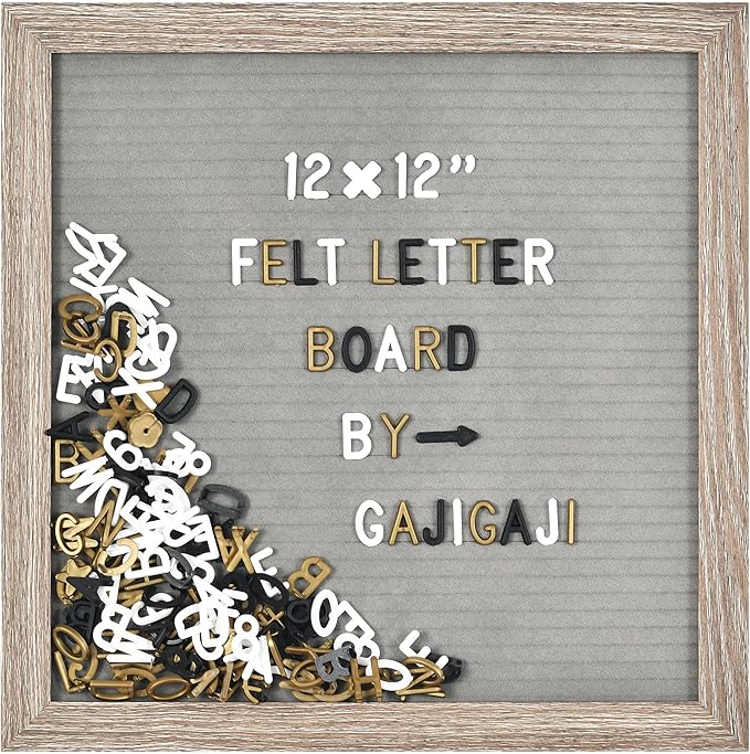 Felt Letter Board with 600 Letters, Numbers, Symbols - 12x12 inch Changeable Message Board with Wooden Frame Wall Mount (Grey)