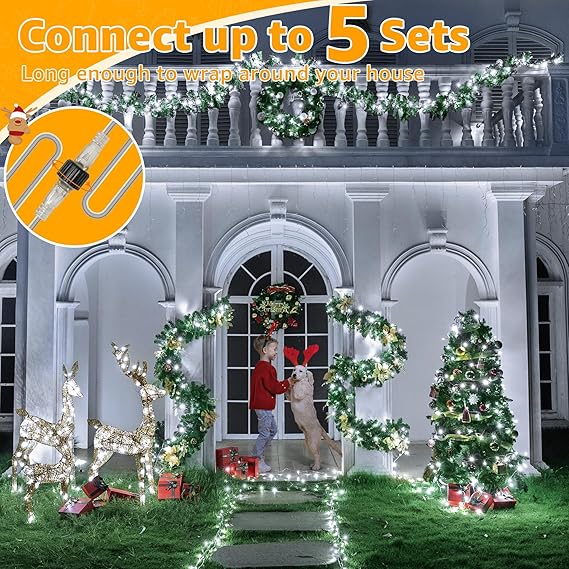 Ollny Christmas Lights 120LED 40FT, Cool White Fairy Lights Waterproof Connectable Timer, 8 Modes Plug in String Lights for Bedroom Outdoor Tree Indoor House Decorations