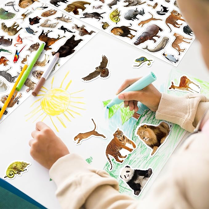 LINAYE 24 Sheets Jungle Stickers for Kids, 1032 PCS Safari Wild Zoo Animal Stickers for Scrapbooking,Water Bottles,Envelopes,Laptop Decal for Kids Boys Girls
