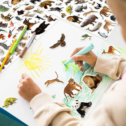 LINAYE 24 Sheets Jungle Stickers for Kids, 1032 PCS Safari Wild Zoo Animal Stickers for Scrapbooking,Water Bottles,Envelopes,Laptop Decal for Kids Boys Girls