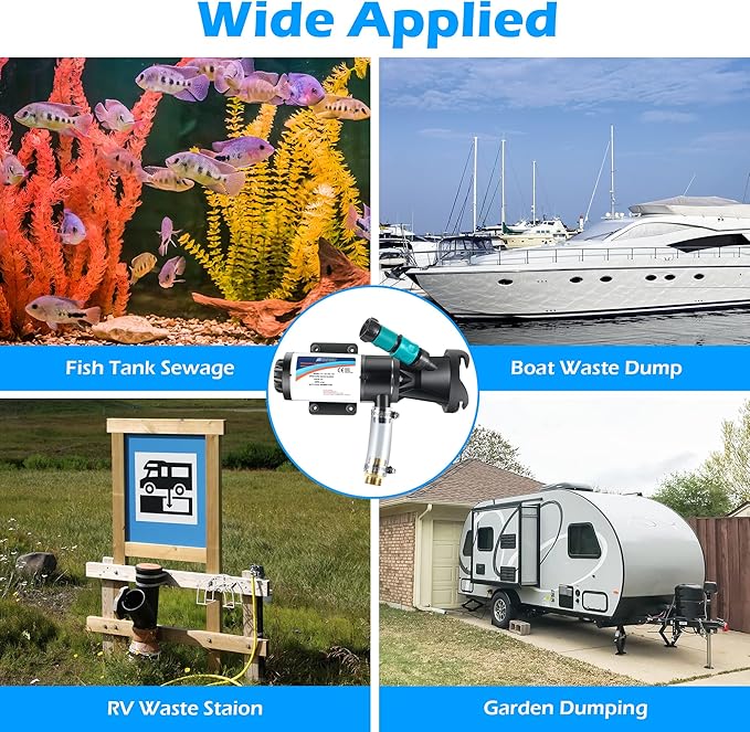 RV Macerator Pump for Sewage, 12V RV Portable Waste Chopper Pump for Camper Trailer Boat, 12GPM Suction 10 Feet Lift, 30s Run Dry Protection