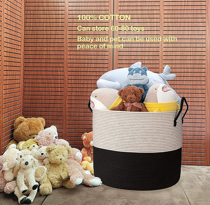 21 x 18 Inch Extra Large Storage Baskets Rope Baskets with Lid Living Room Blanket Basket with Lid Bedroom Baskets Large Round Black Color 115L