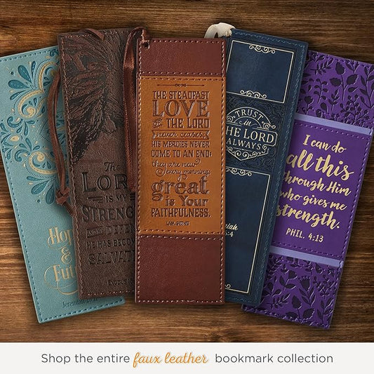 Christian Art Gifts Premium Vegan Leather Bookmark for Men: Steadfast Love - Lamentations 3:22-23 Inspirational Bible Verse, Heat-Debossed, Faith-Based Reading Accessory, Two-Tone Brown with Tassel
