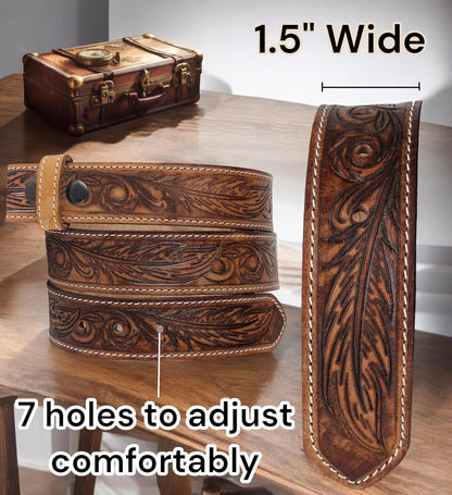 F&L CLASSIC Western Belt without buckle for men – Full Grain Leather Cowboy Belts for jeans - One Piece Leather strap belt